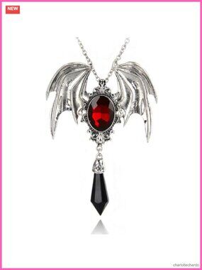 Gothic Bat Pendant Necklace Victorian Crystal Metal Cosplay Party